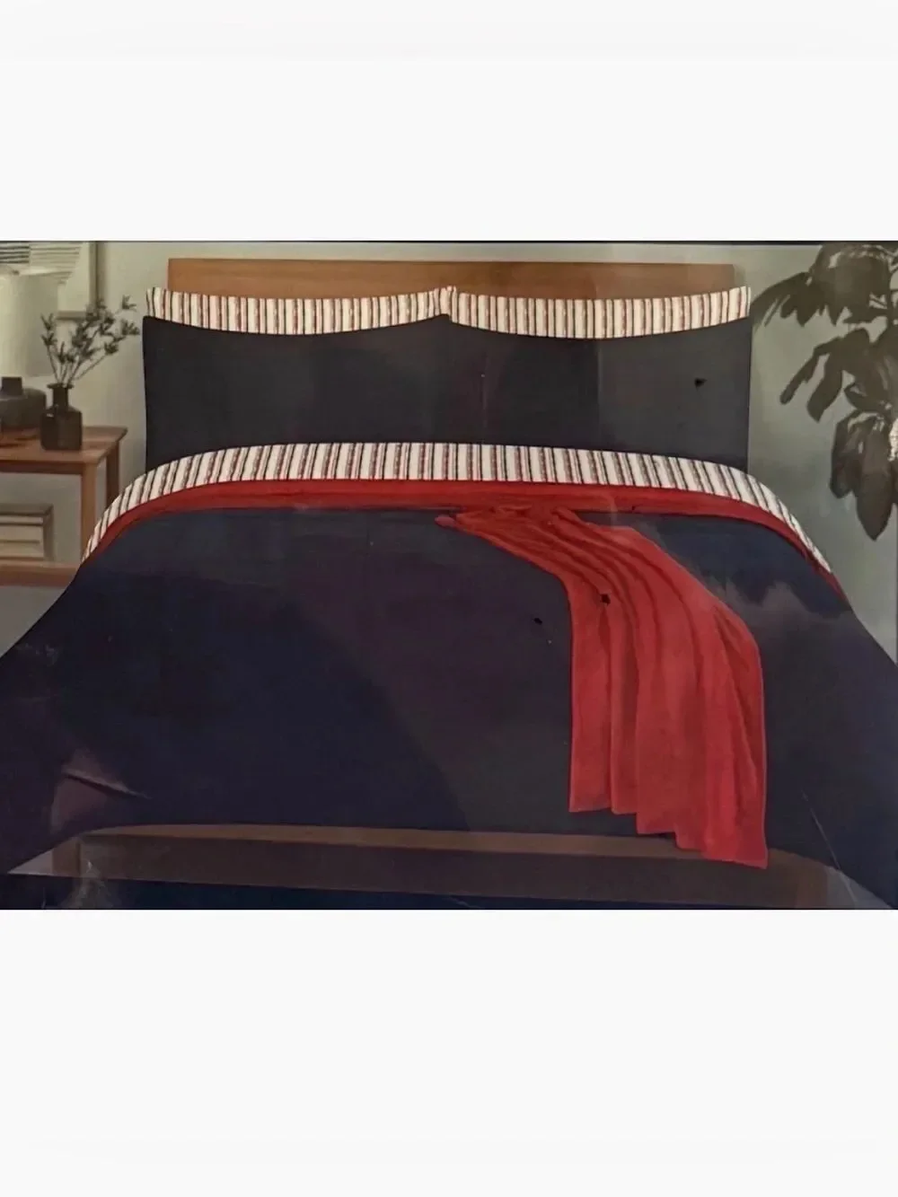 U.S. Polo Assn Home Twin 6Pc Navy Red Reversible Comforter Set Plush Throw NIP